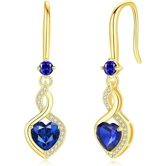 Heart Infinity Dangle Drop Silver Gemstone Earrings Yellow Gold Sep.-Sapphire